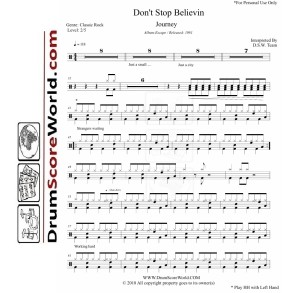 Journey - Don't Stop Believin' – Drum Sheet + Play-Along Track